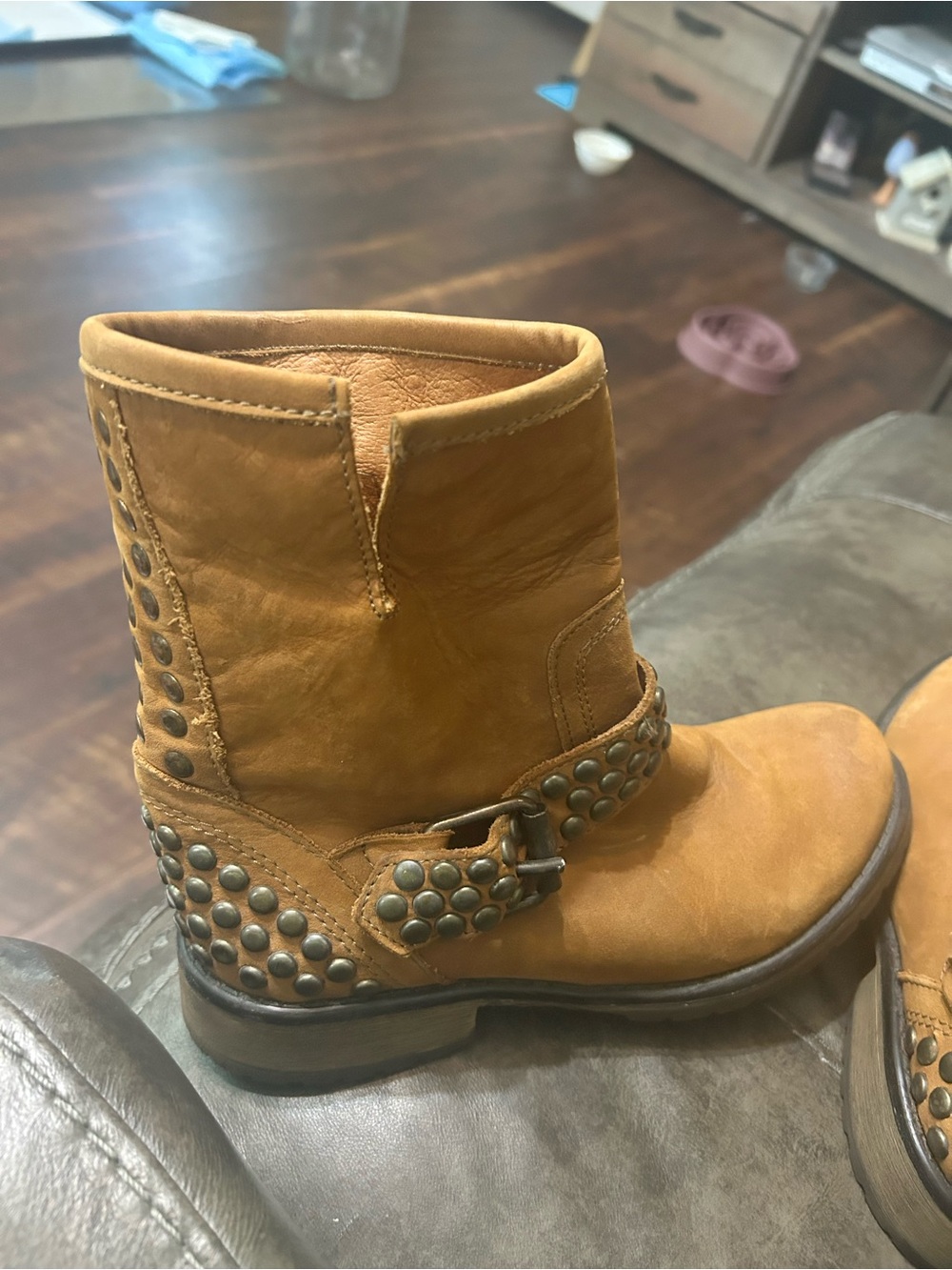 Steve Madden Tan Studded Leather Mid-Calf Booties